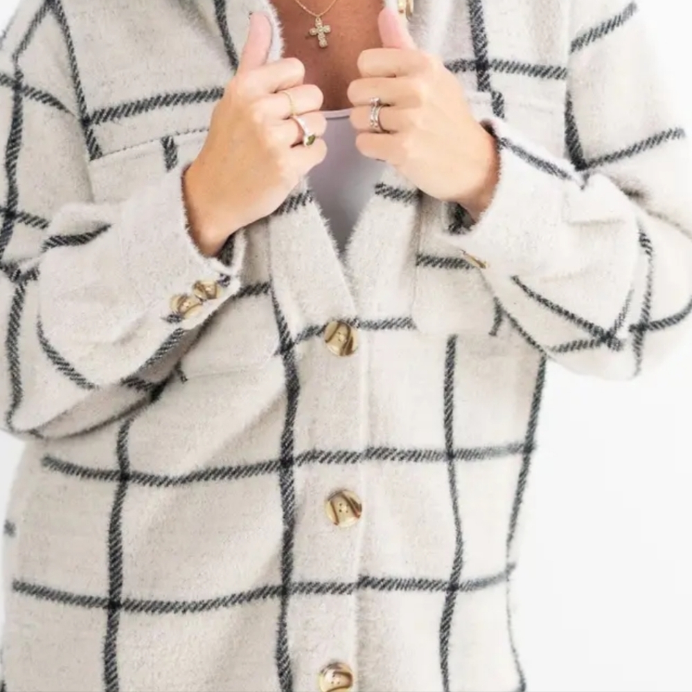 Z SUPPLY PLAID TUCKER JACKET OFF WHITE | SIZE extra SMALL